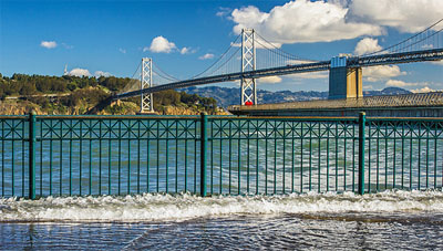 Overtopping Embarcadero, San Francisco, during king tide, Photo by Mike Filippoff