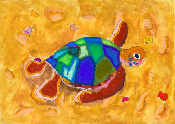 To the Home in the Waves, by Julia Kim, 1st grade, Irvine