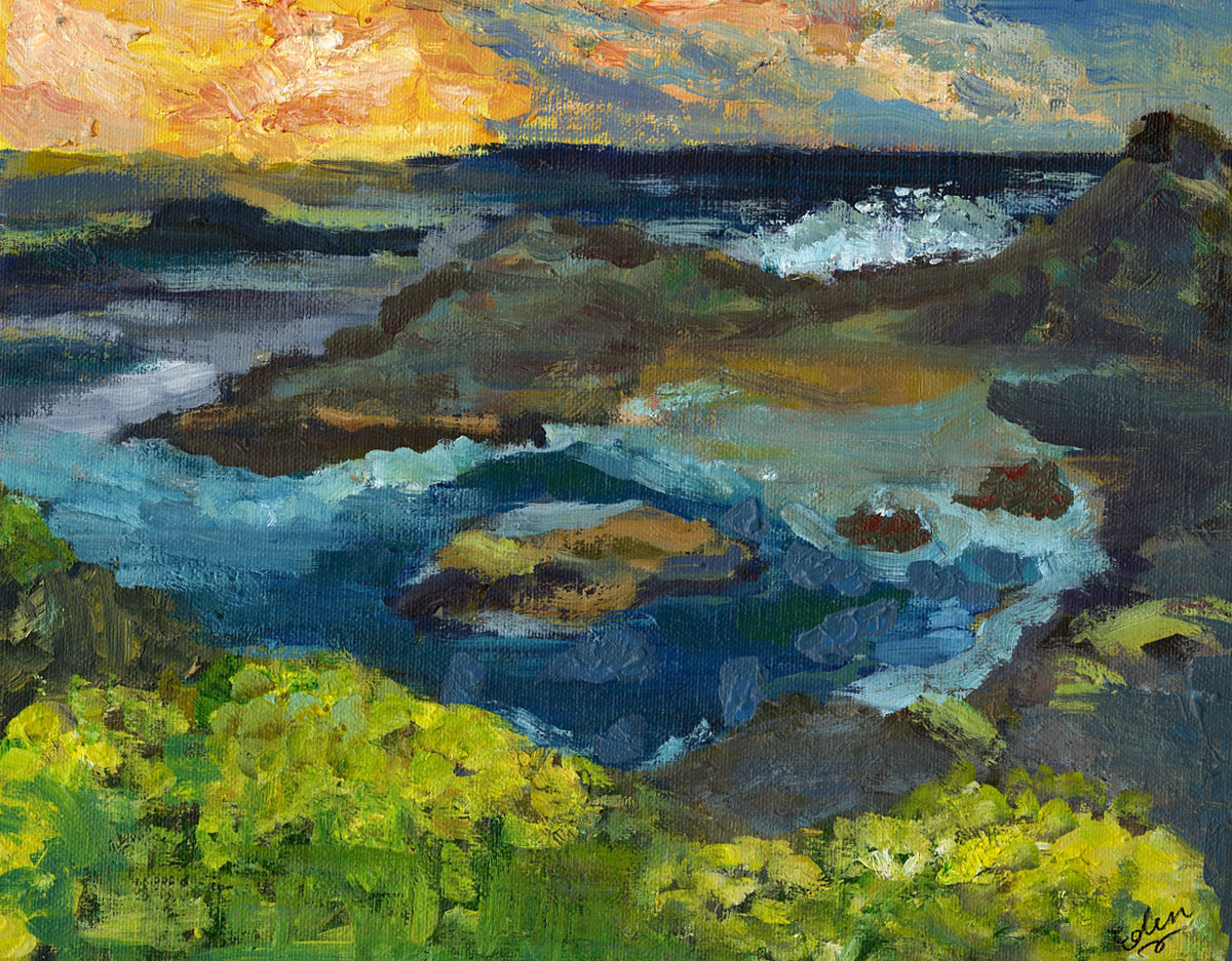 Painting of a cove at Point Lobos, by Eden Yuen