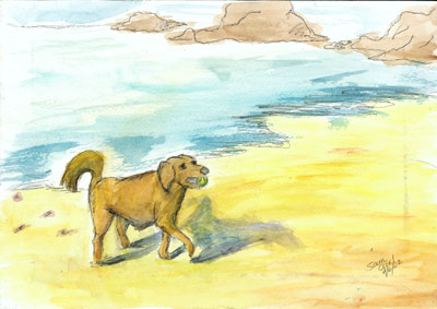 Dog on the Beach, art by Samantha Curl, Grade 8