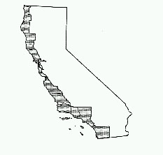 Map of California with coastal counties shaded in