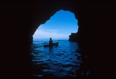 Kayaker at Scorpion Rock Sea Cave, Santa Cruz Island, Channel Islands National Park