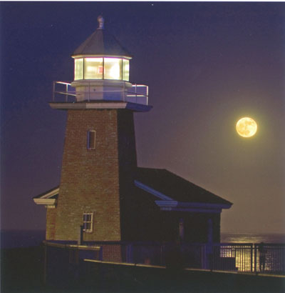 Surfer Museum & Moon Rise, Steamer Lane, Santa Cruz, California, by Ron Powell