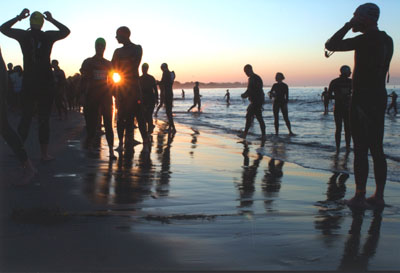 Triathletes Warming Up, Main Beach, Santa Cruz taken by Jon Kersey