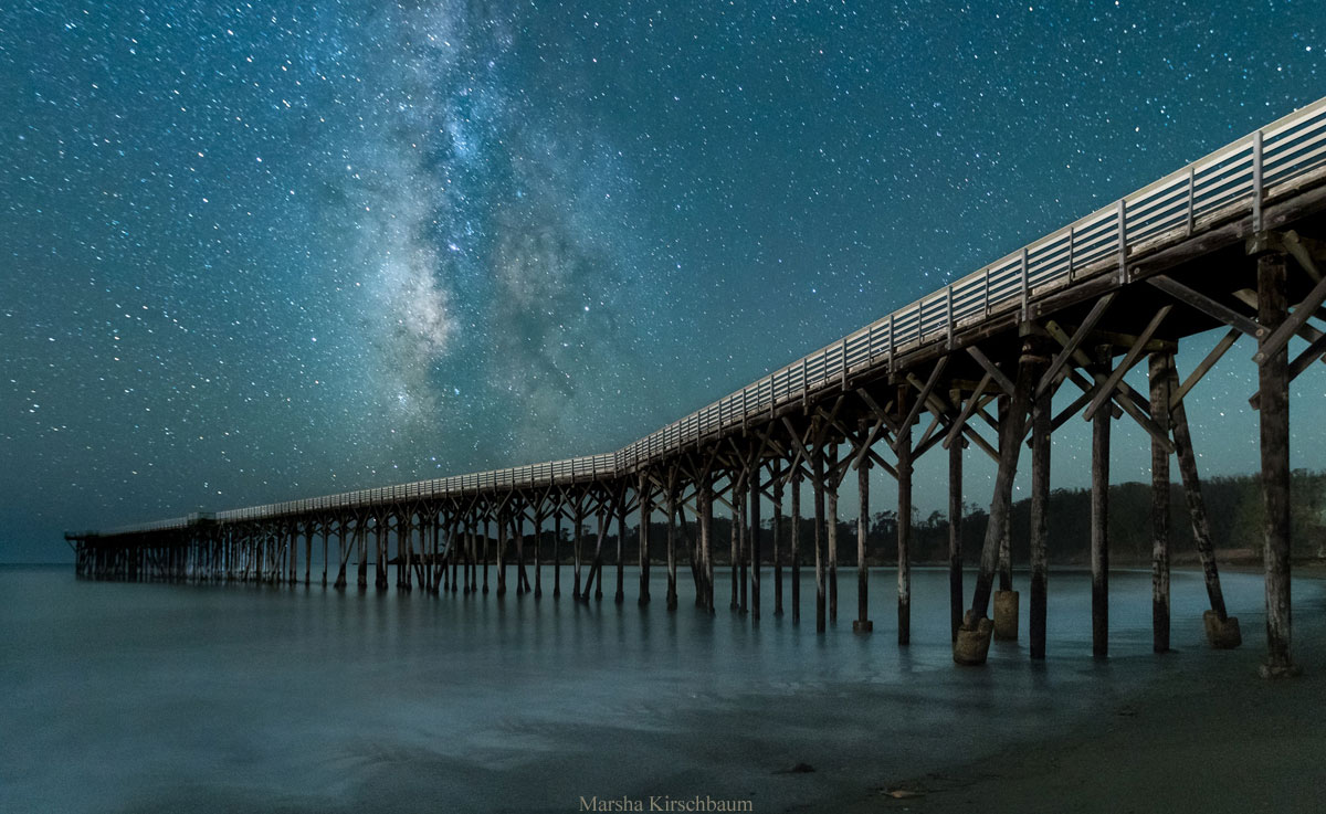 Photo of Hearst Pier at night, by Marsha Kirschbaum