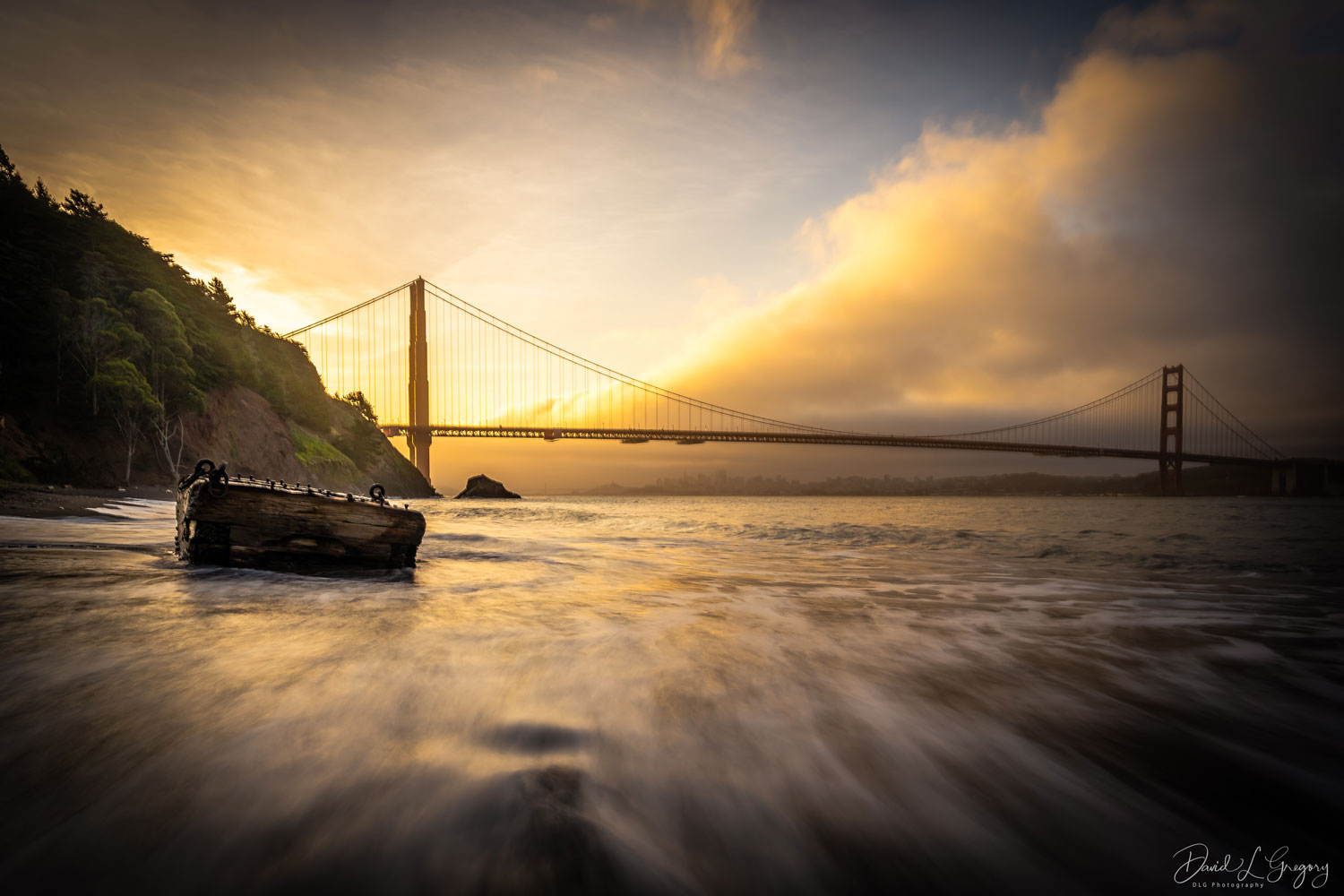 View of the Golden Gate Bridge from Kirby Cove in Marin