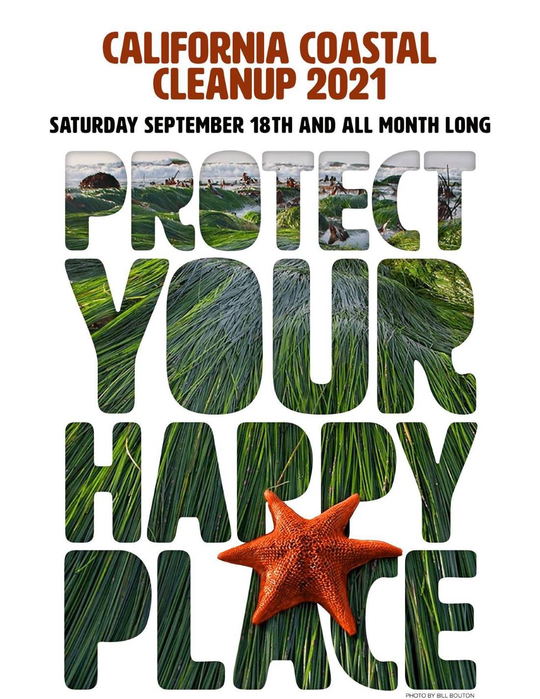 Protect Your Happy Place. With image of California sea star behind the letters