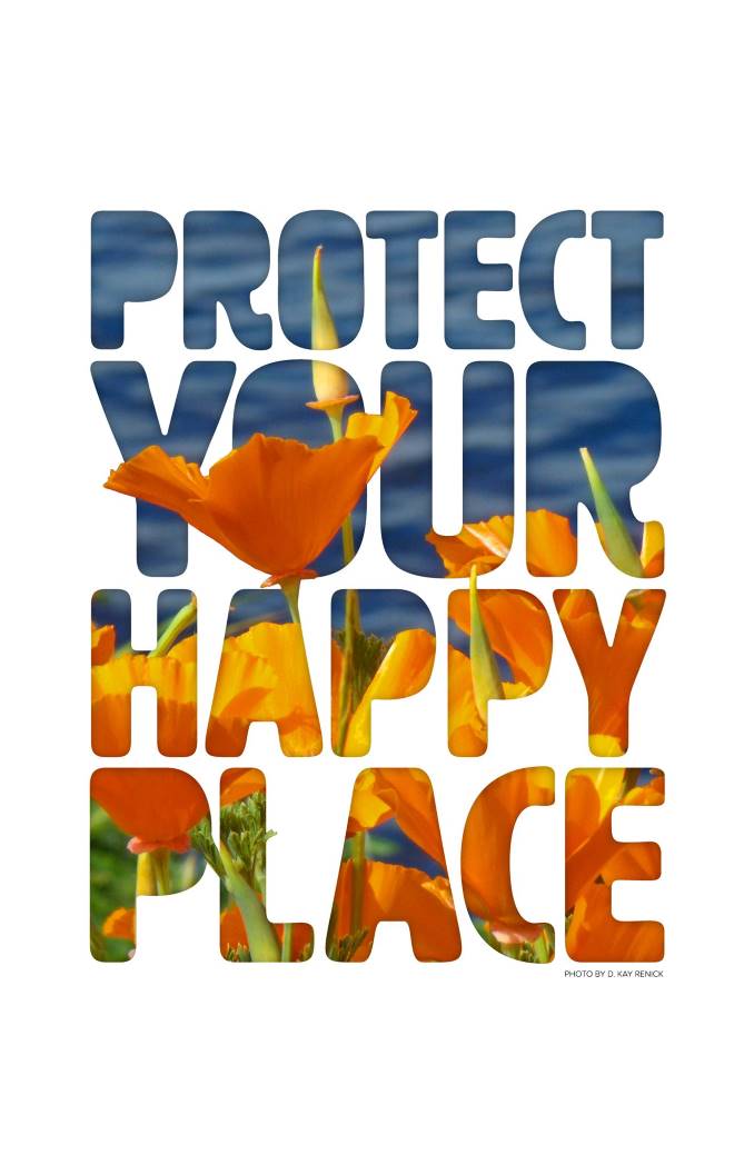 Protect Your Happy Place. With image of California poppies behind the letters