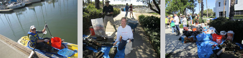 Boaters participating in cleanup