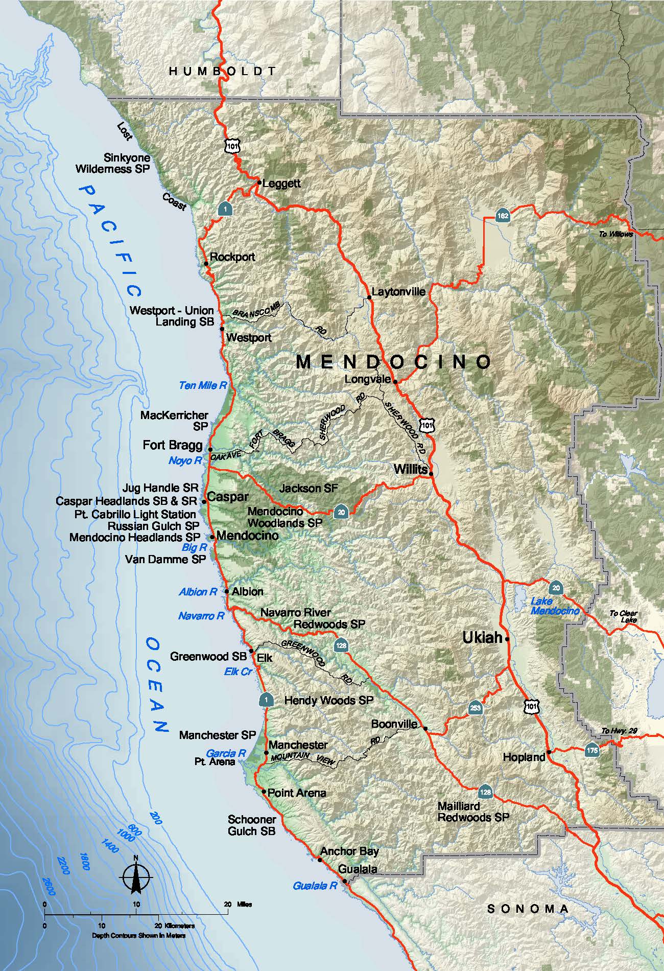 Map showing Westport-Union Landing State Beach