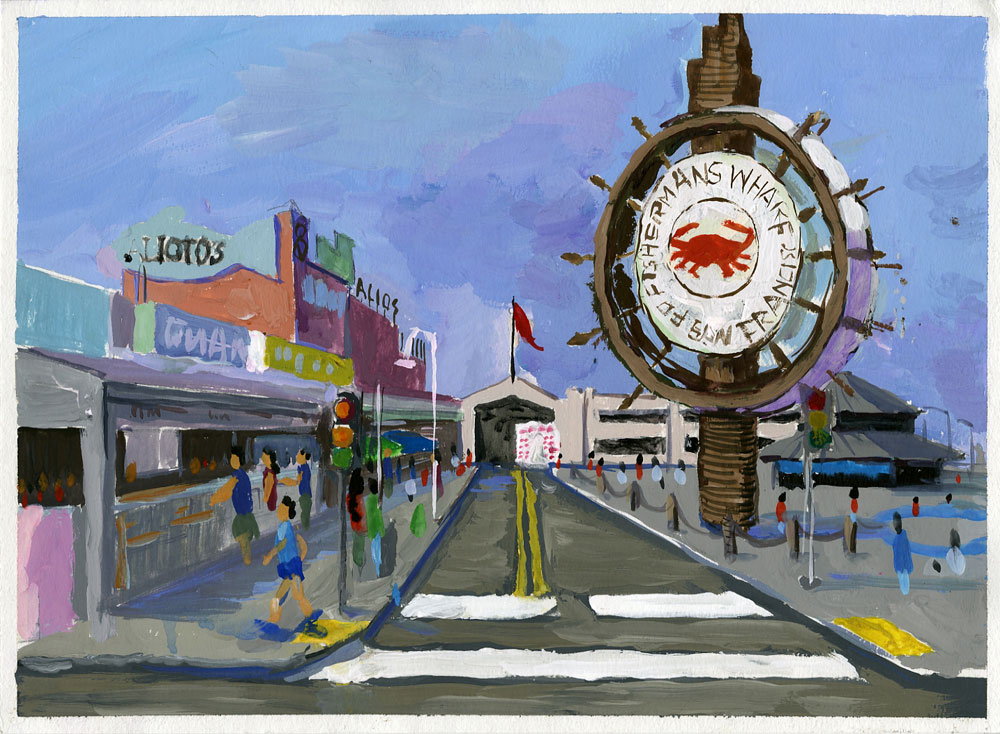 Painting of San Francisco's Fisherman's Wharf, by Leonard Cyrano Jing Collomb