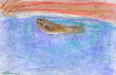 Otter in the Water, art by Zoe Deoudes, Grade 2